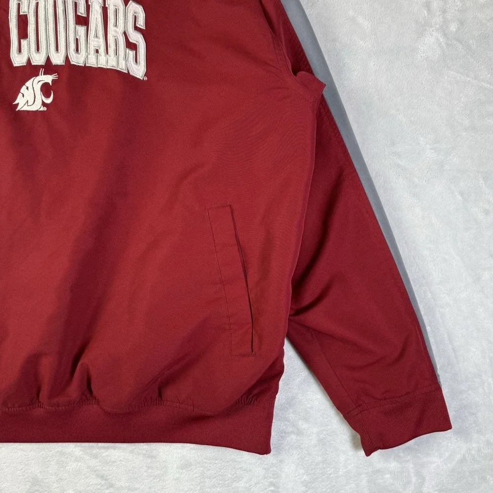 WSU‎ Cougars Windbreaker Sweatshirt V Neck Mens XL Red Embroidered Collegiate
